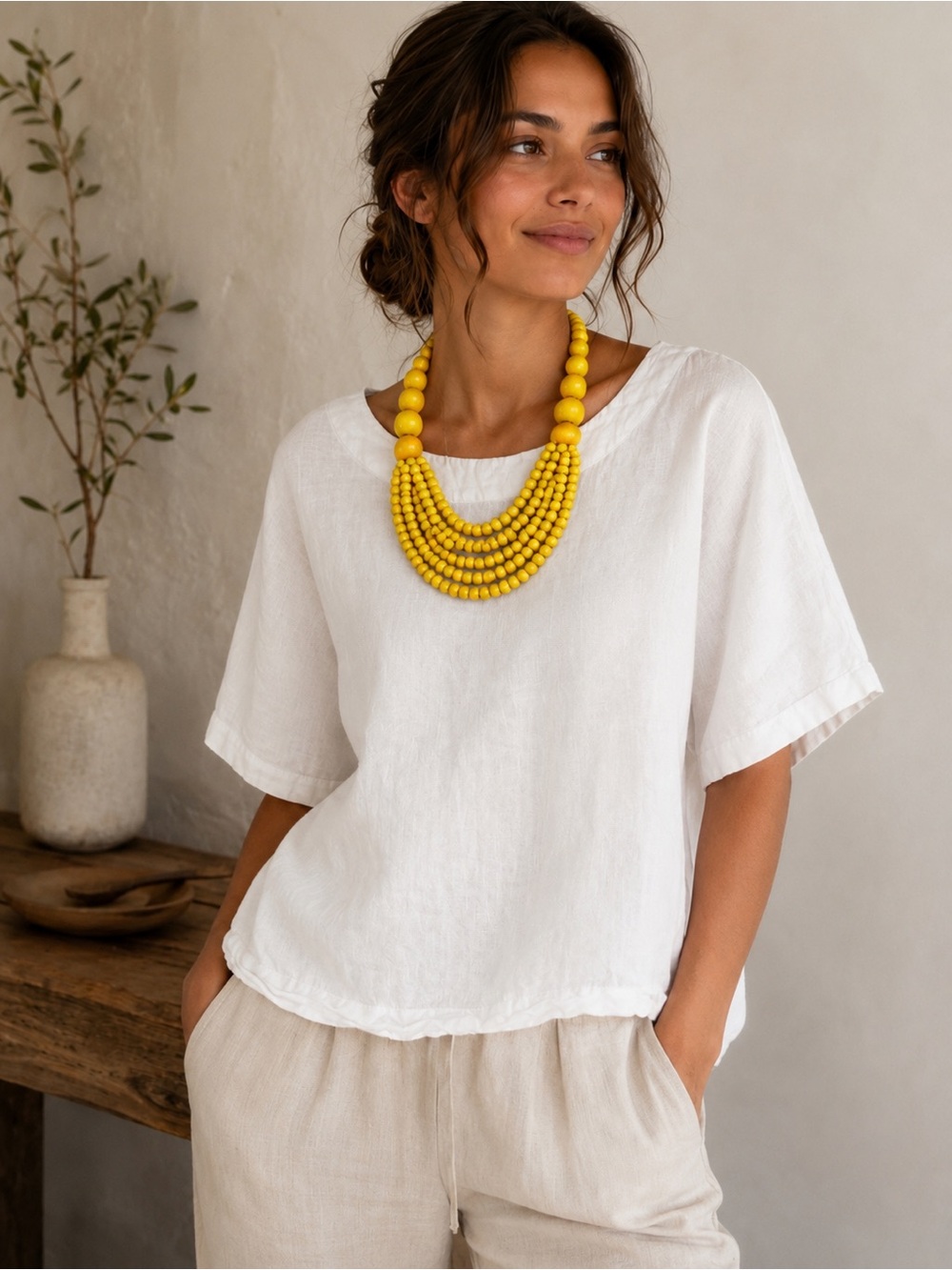 bryn Walker White Linen Short-Sleeve Relaxed Top 💯 linen